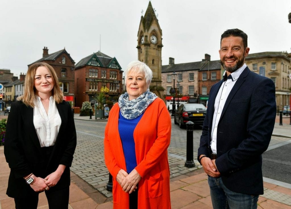 Sarah Gemmell, Shirley Thompson and Richard Rankin in Penrith town centre