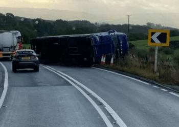 A66 closed both ways due to overturned lorry